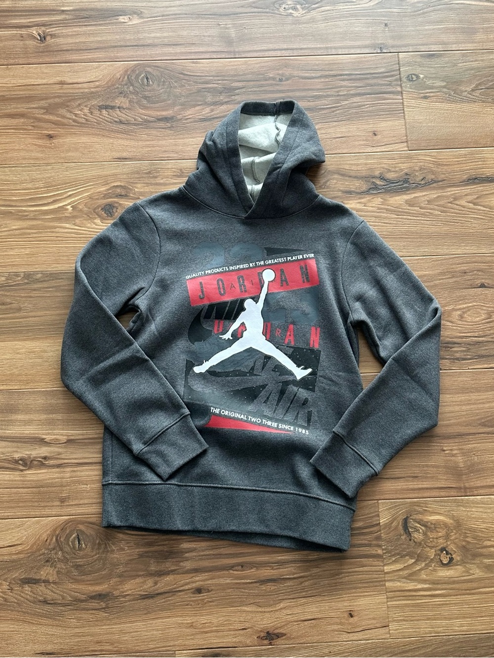 Jordan Gray Boys Hoodie with White Jumpman and Red Accents